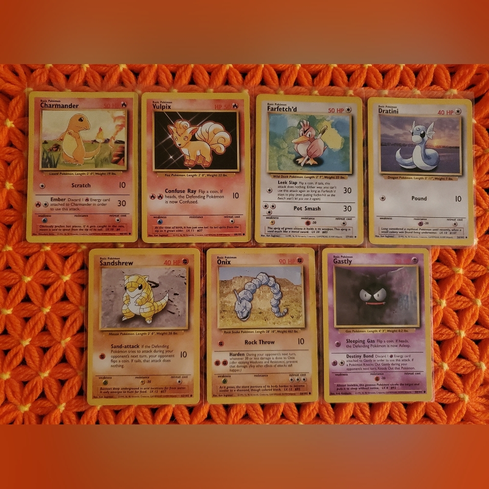 Vintage Pokémon Base Set Lot of 7 Cards Charmander Vulpix Farfetch'd Dratini